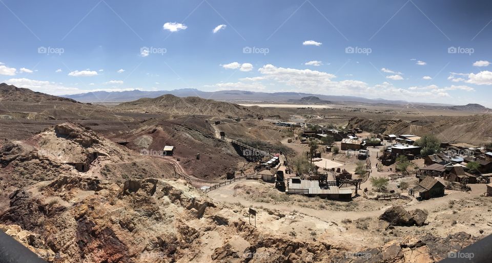 Arial view of the calico ghost town in the high desert of California 