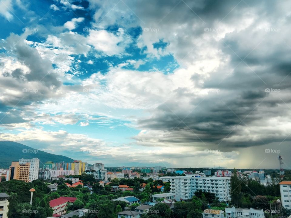 Monsoon clouds rolling in over Chiang Mai, Thailand.