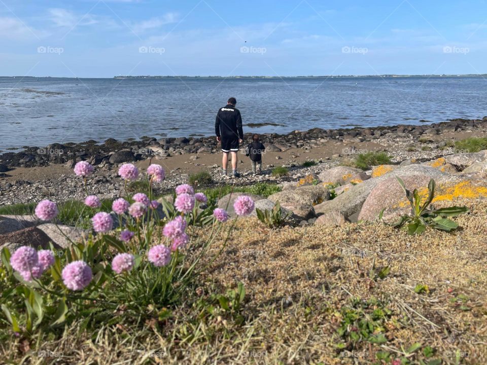 father and son on the beach