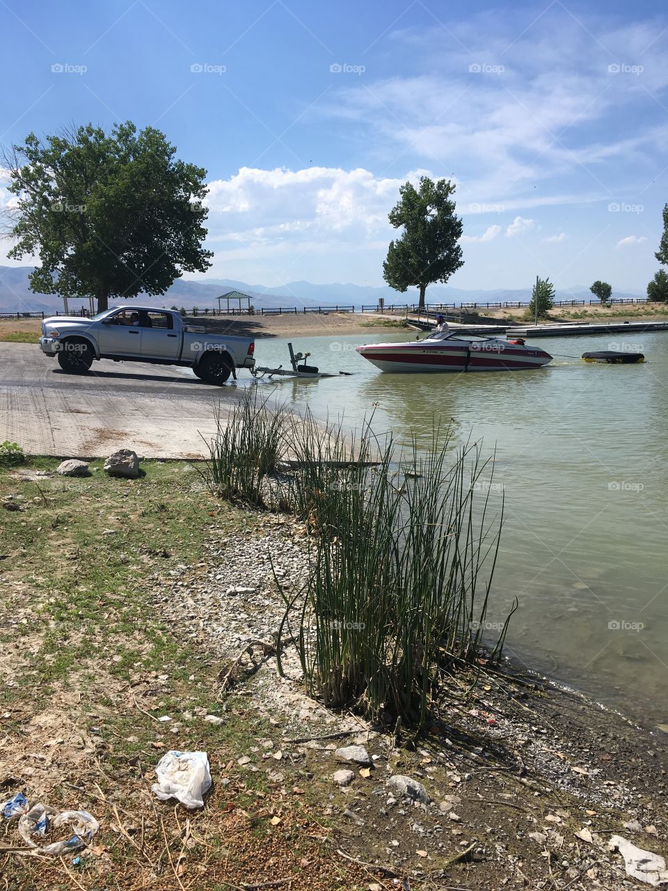 Boat and trailer on the launch