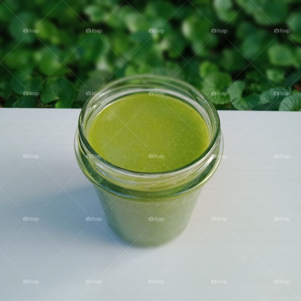 healthy herbal green porridge for breakfast time .