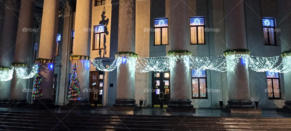 beautiful Christmas and New year night light street view