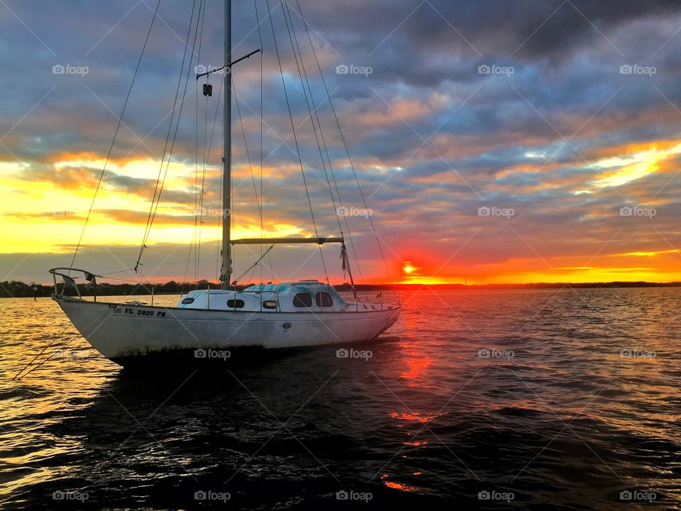 Water, Sunset, Sailboat, Sea, Ocean