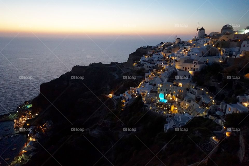 Stunning Oia at sunset, Santorini, Greece 