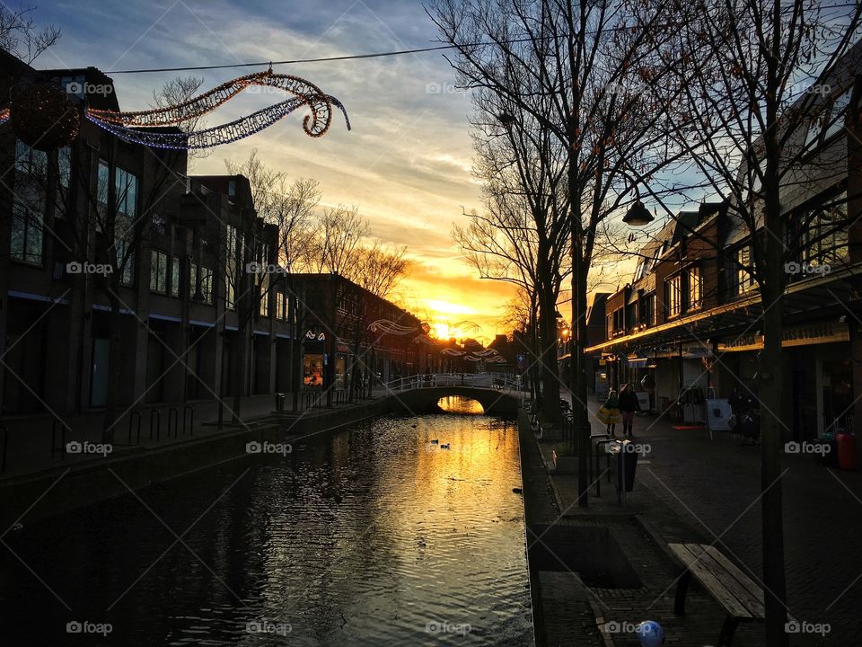 Sunset in a canal.