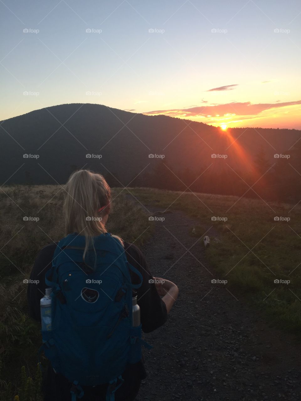 Backpacking into the Blue Ridge sunset