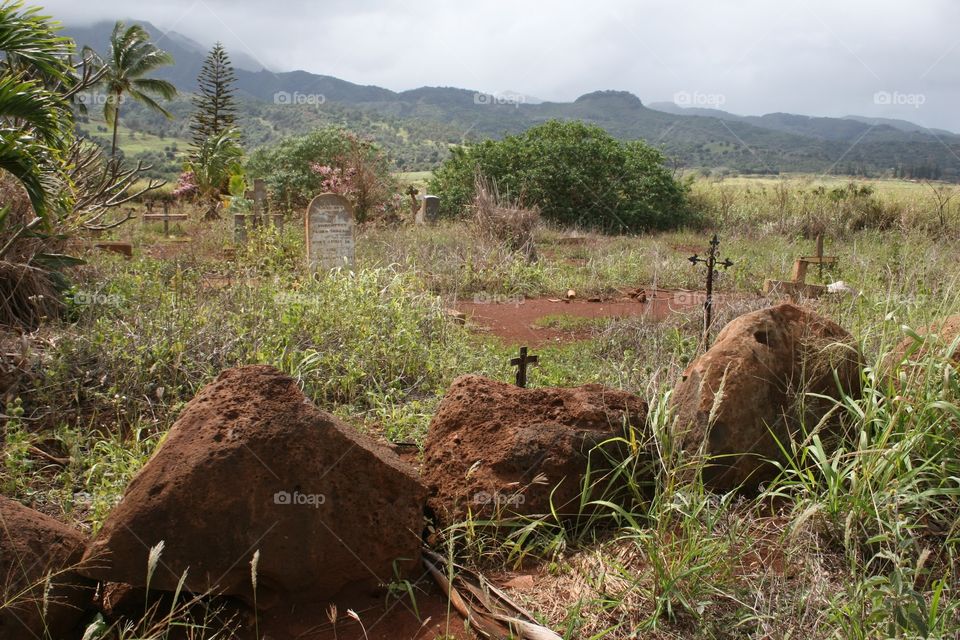 Old Cemetery in Hawaii. An old cemetery near the foothills of the Koolau's on Oahu.