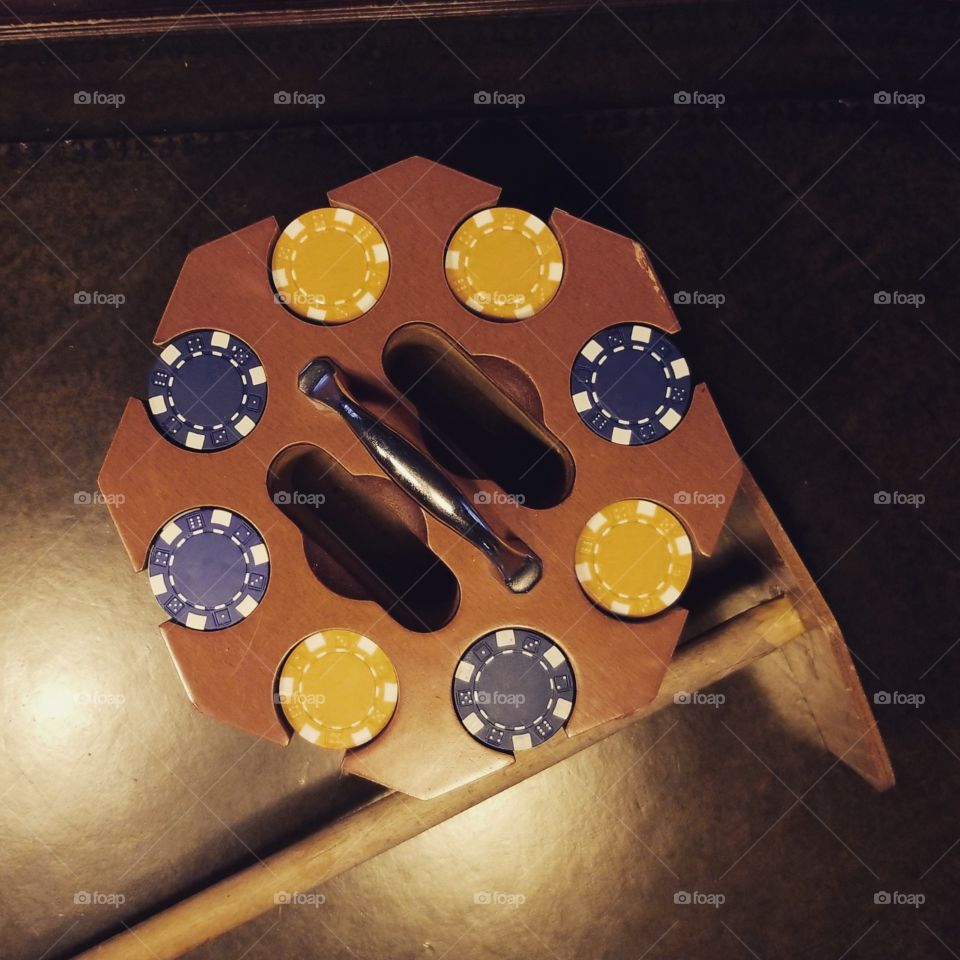 poker chips in a carriage
