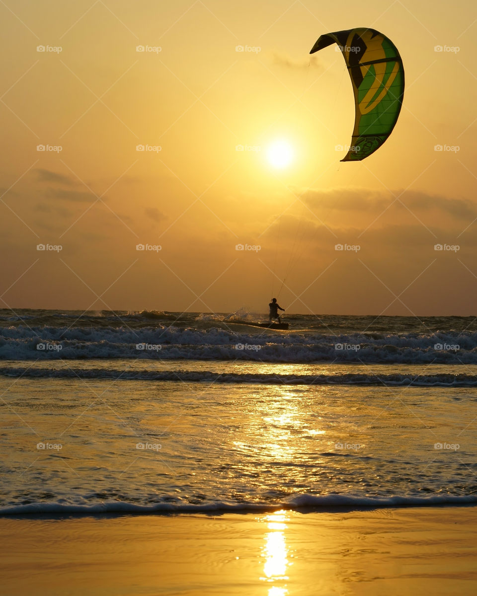 kitesurfing sunset, thailand