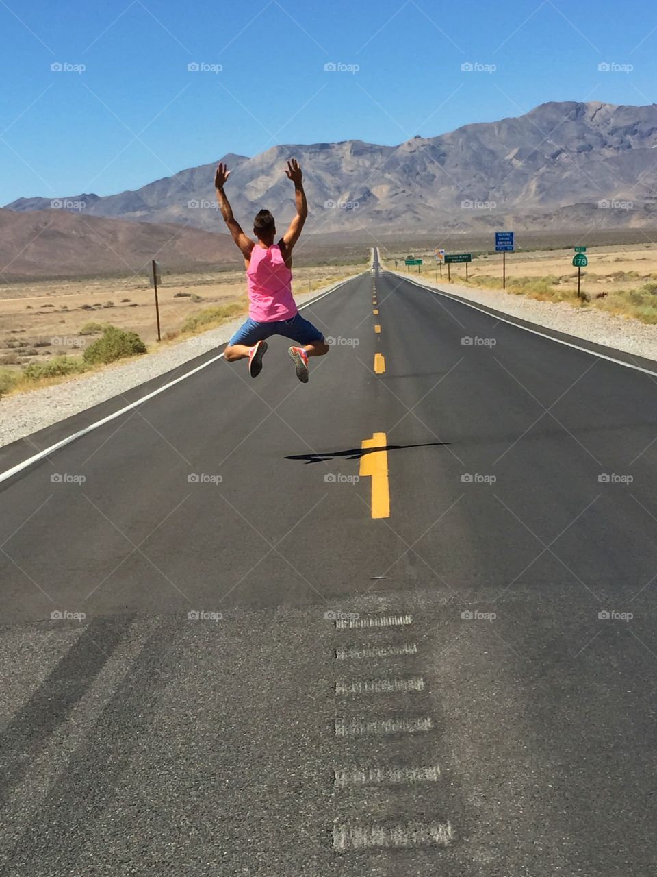 Happy man in the road