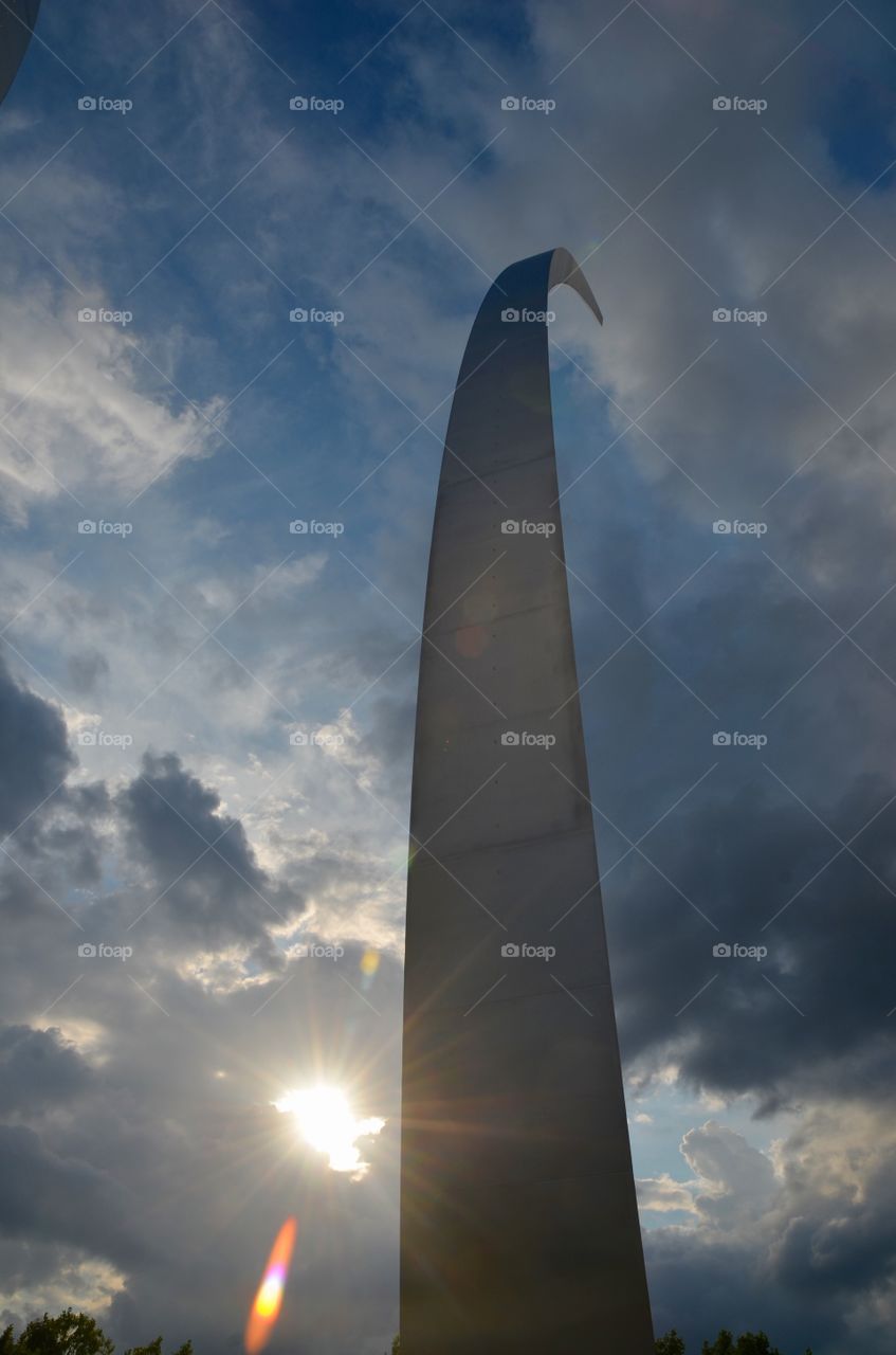 US Air Force Memorial. One spire of US Air Force Memorial with Sun, Washington DC