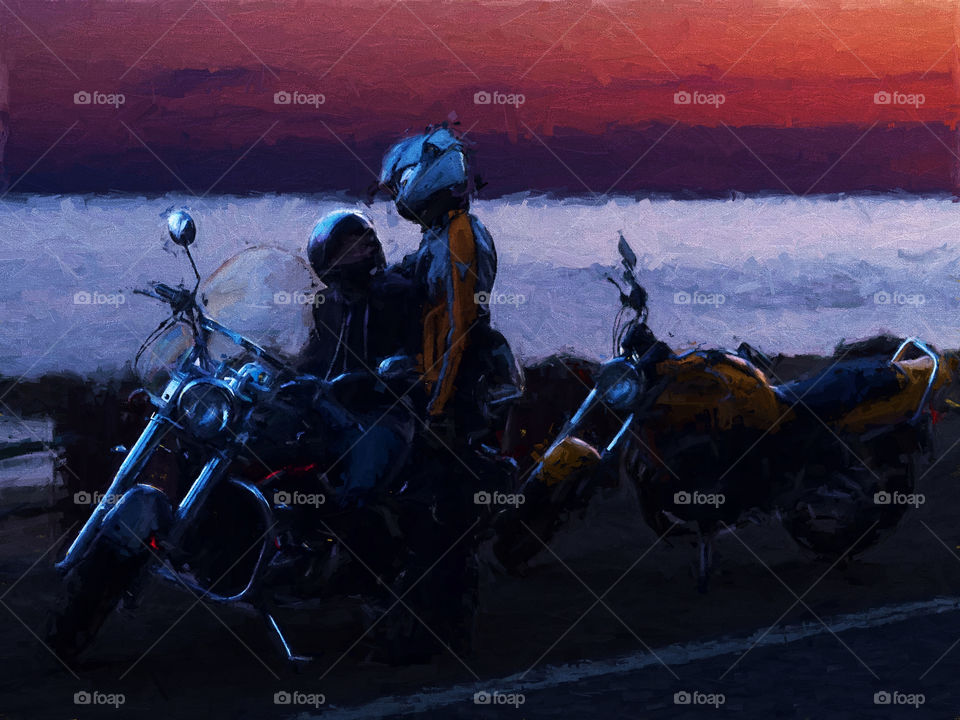 Bikers and sunset