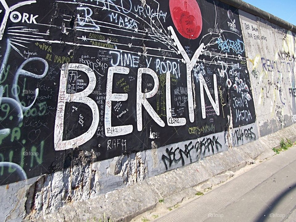 Berlin Wall in East Berlin Germany; graffiti, 