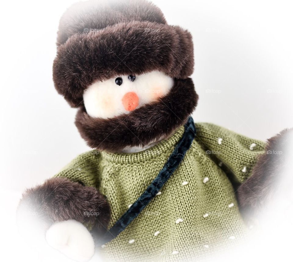 Stuffed Snowman in Fur Hat