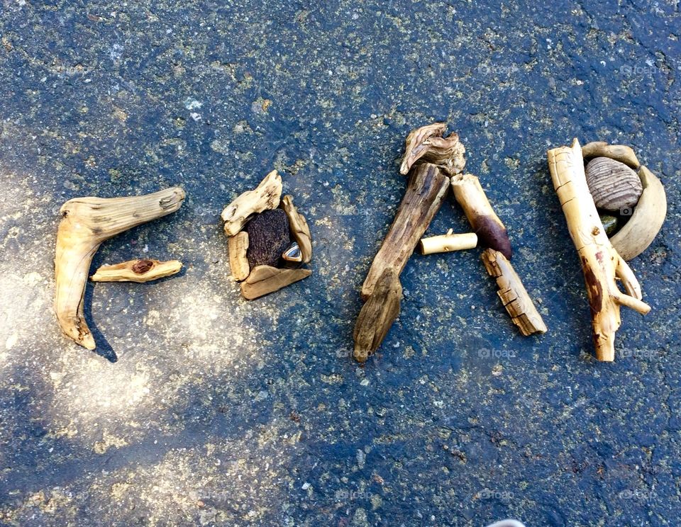 Foap word with driftwood 