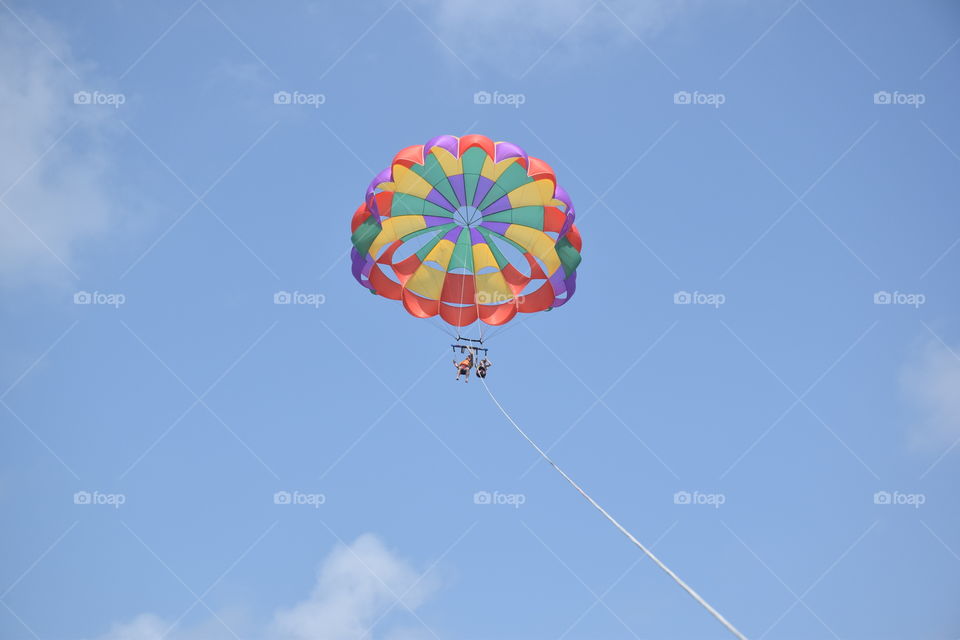 Colorfull Parasail flying at San Andres, Colombia