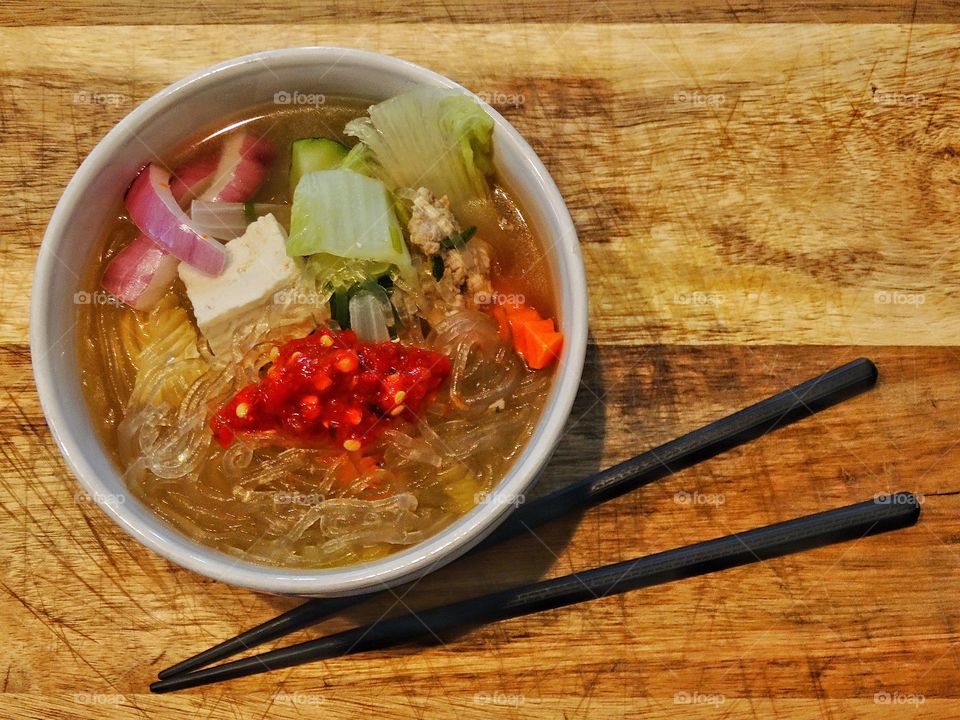 Thai Noodle Soup. Savory Thai Silver Noodle Soup
