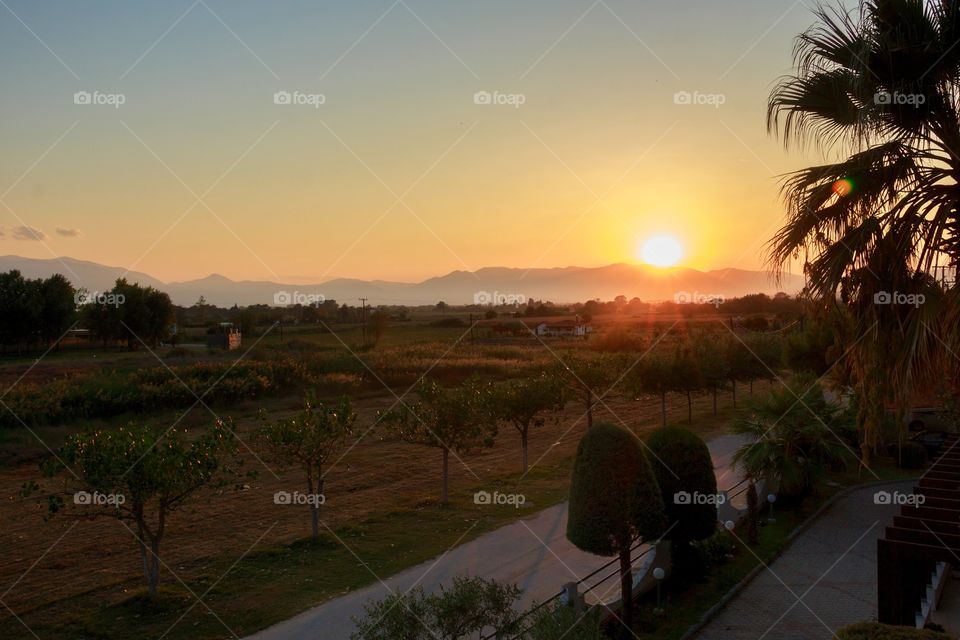 Beautiful sunset over the mountain in Greece, Europe