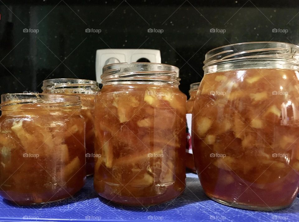 Homemade oranges jam jars