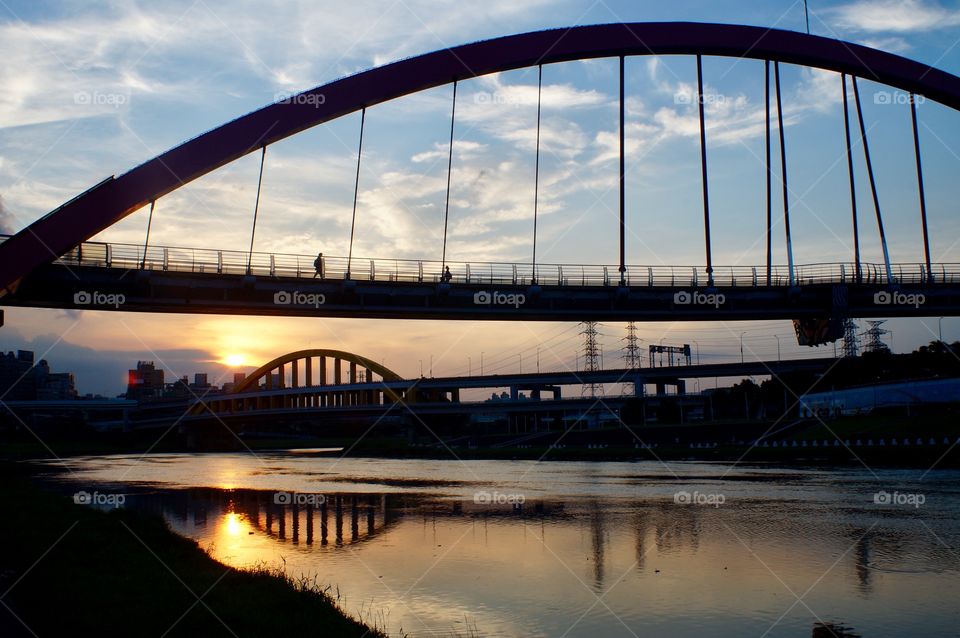 Sunset between double bridges 