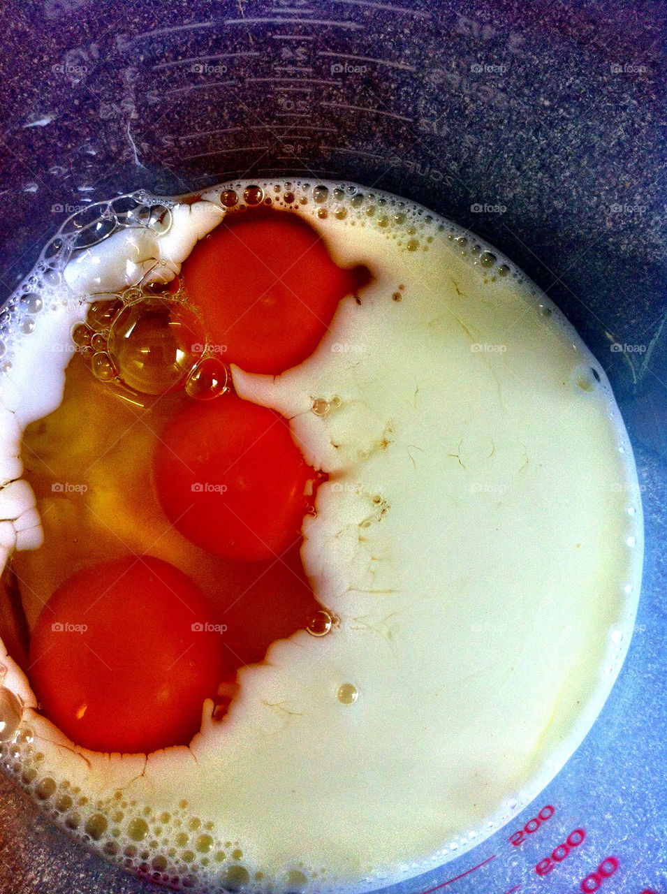 Eggs and milk in jug