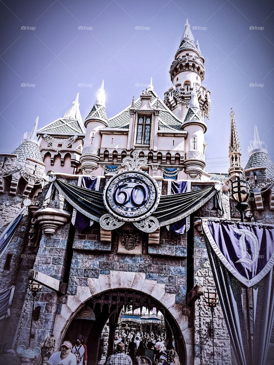 Disneyland's 60th Anniversary Celebration featuring their famous Sleeping Beauty Castle. 