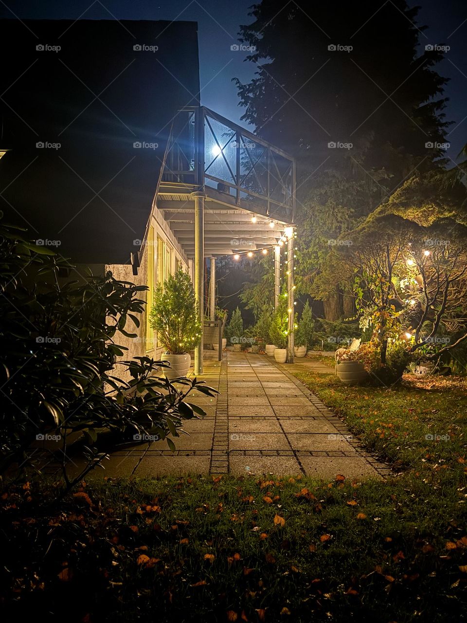 View on balcony with lights