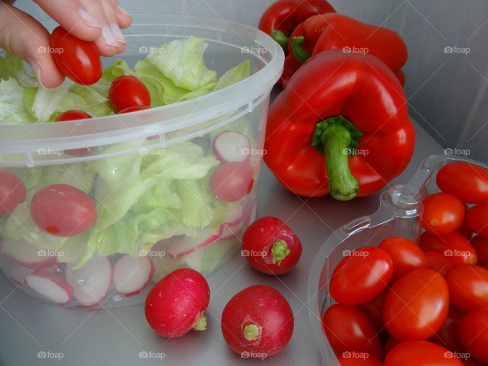 Fresh and colorful salad ingredients