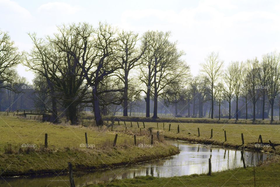 Typical Dutch stream of water.. A nice Dutch landscape.