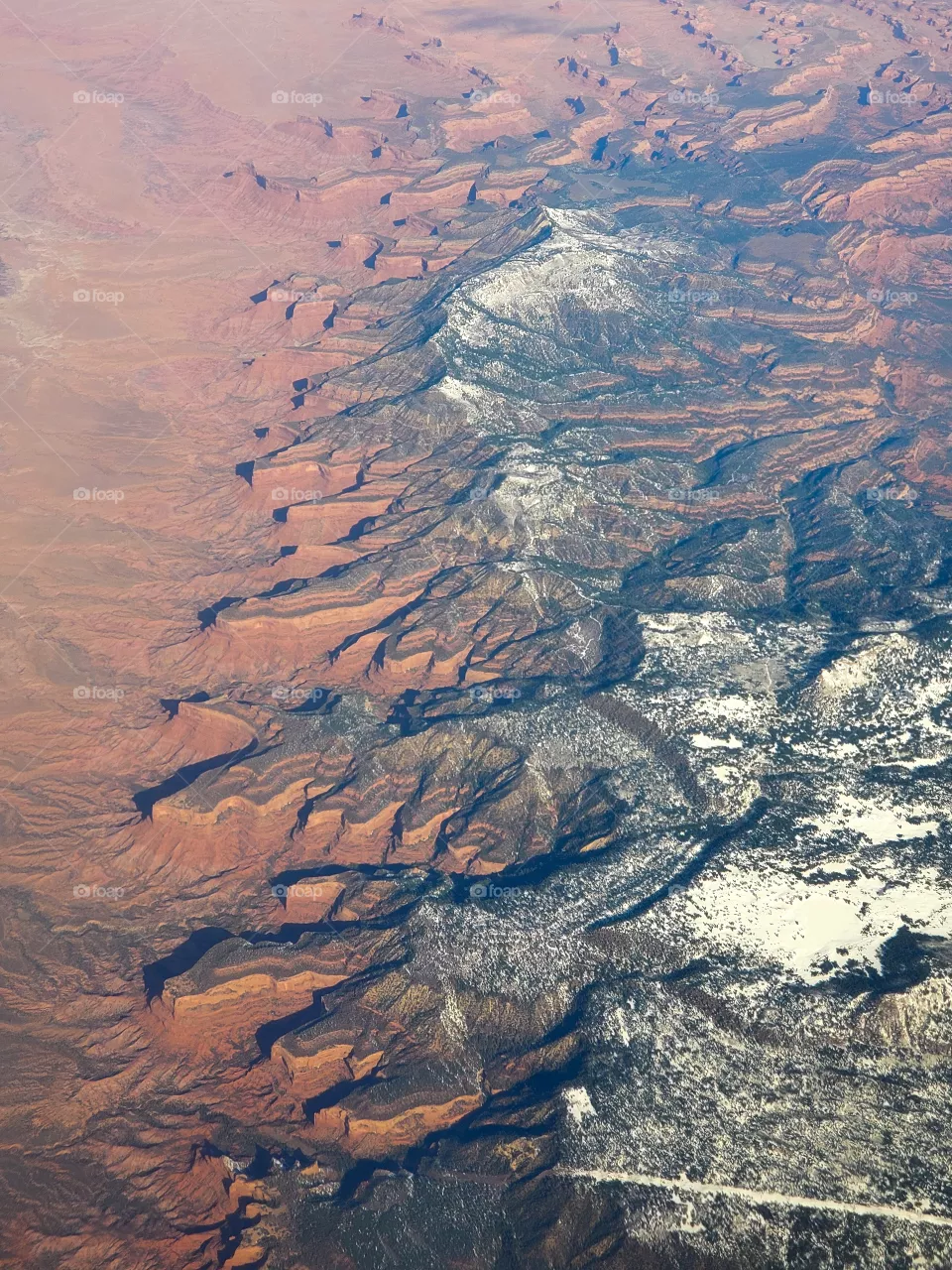The rugged terrain of the Utah and Arizona border seen from 39,000 feet