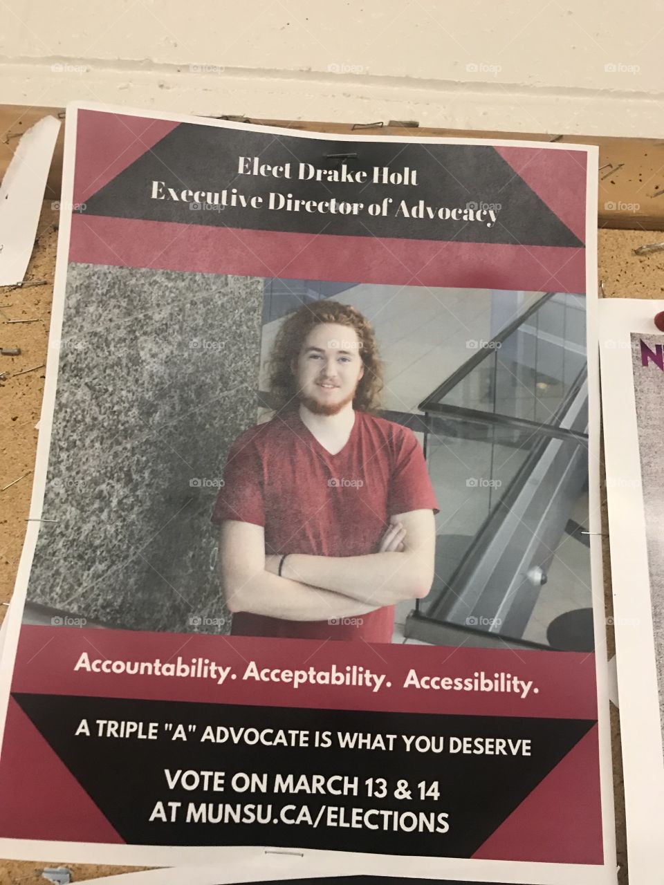 Yet another photo that shows you the types of campaign posters you can expect to see in student union elections on the MUN (memorial university of Newfoundland) St. John’s campus. Wordplay is a common device in such populist elections on campus 