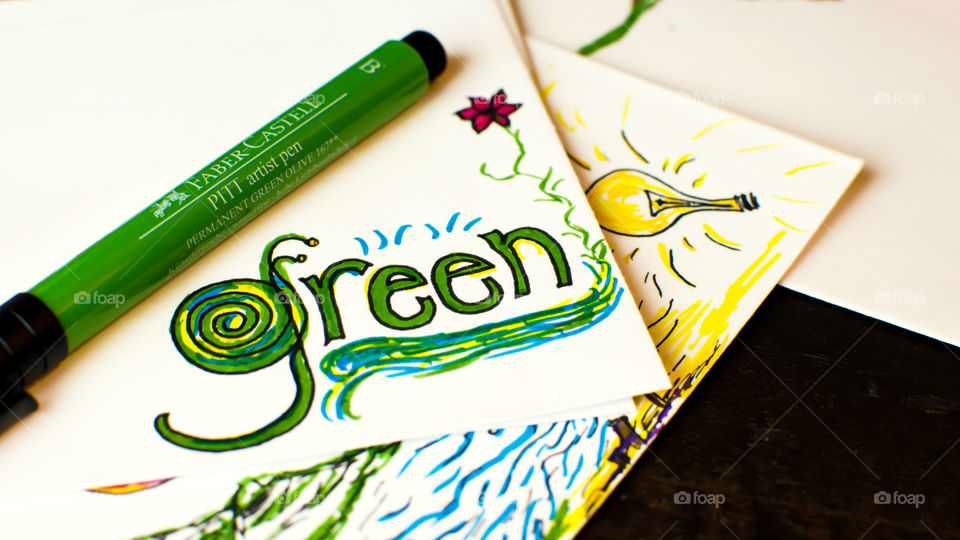 Faber-Castell Green ideas conceptual art card background 