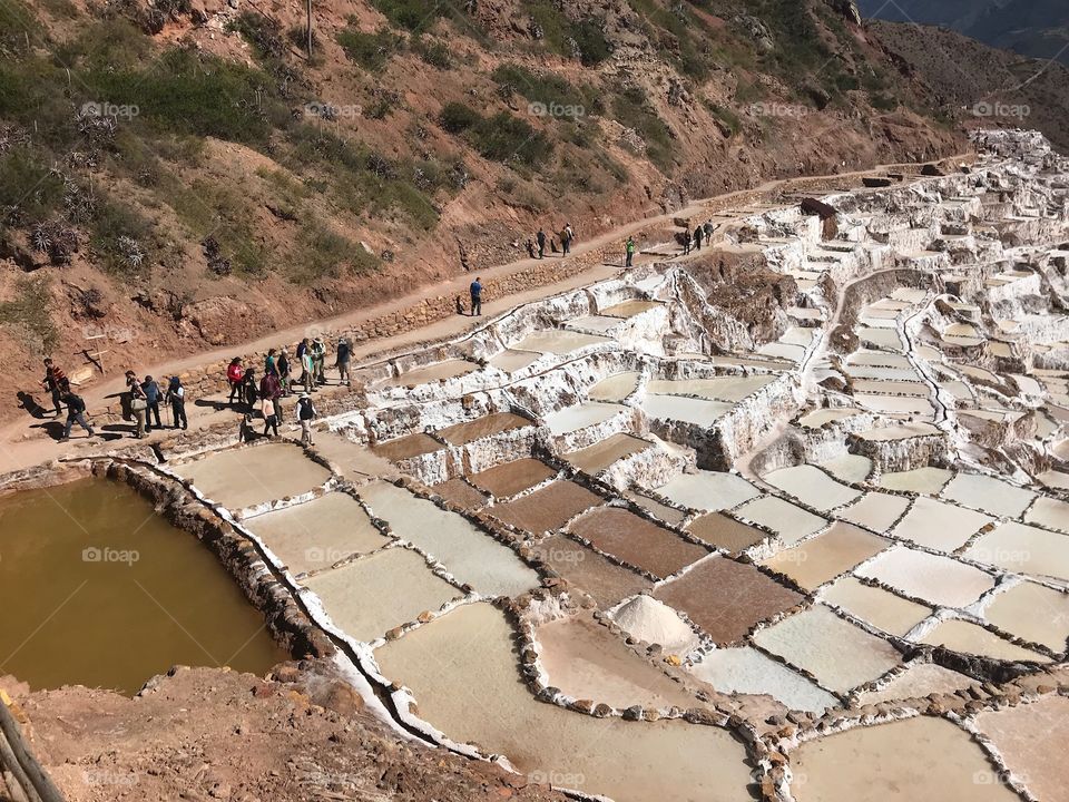 Looking down below on the Maras Salt Pans