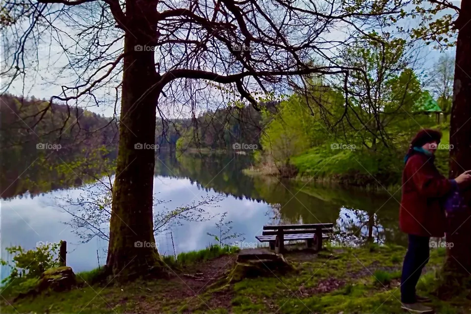 This is beautiful „Eging Lake“, the „Eginger See“ by the town of „Eging“ in the „Bavarian Forest“, the „Bayerischer Wald“. This mountain lake is so still that it returns a perfect reflection of all that surrounds it. 2024. Hypnotic Productions