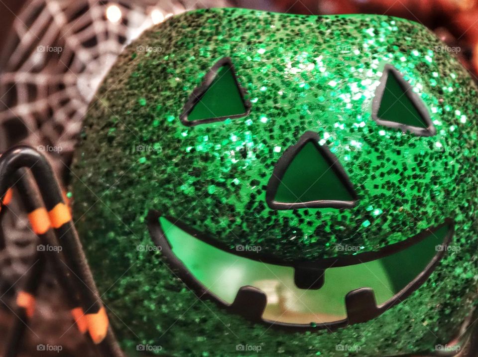 Green Jack O'Lantern Covered In Glitter
