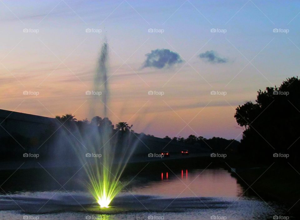 Fountain at sunset