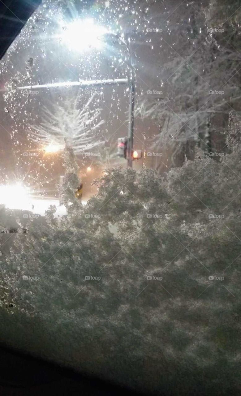 view through the glass on a snowy day