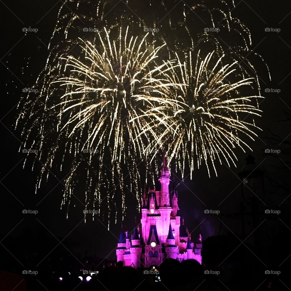 Fireworks over the castle. Fireworks over Cinderella's castle at magic kingdom 