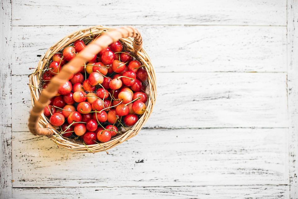 A Basket With Cherries
