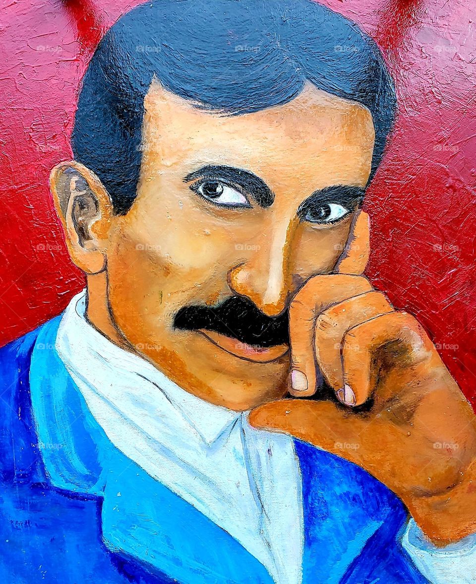 pintura de Tesla hecha por mis manitas hermosas,hace bastante tiempo la hice en lienzo en óleo,técnica mixta tengo el original si te interesa puedes dejarme un mensaje acepto ofertas mide 54 × 45 cm aprox terminado