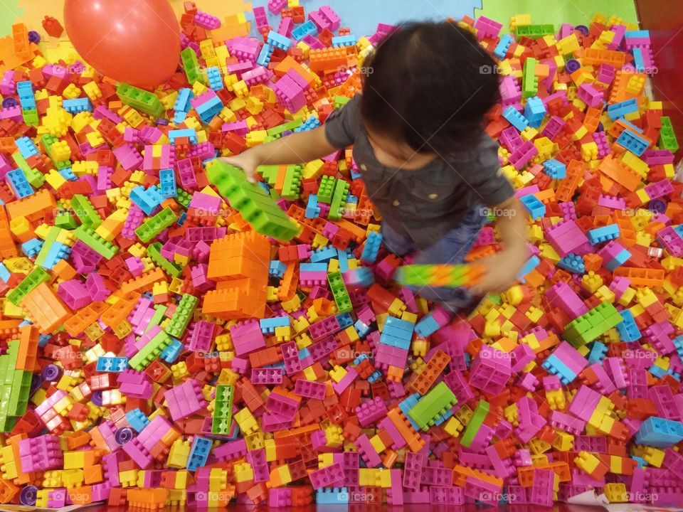 playing with building blocks