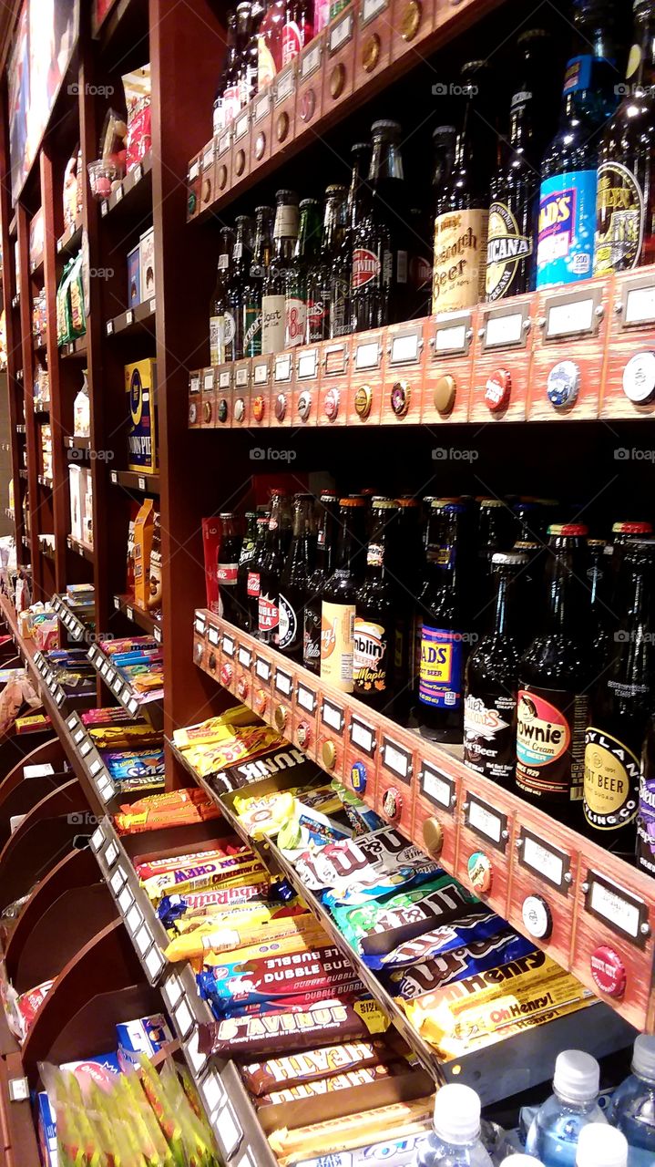 shelves of soda and candy  sweet sugary candy