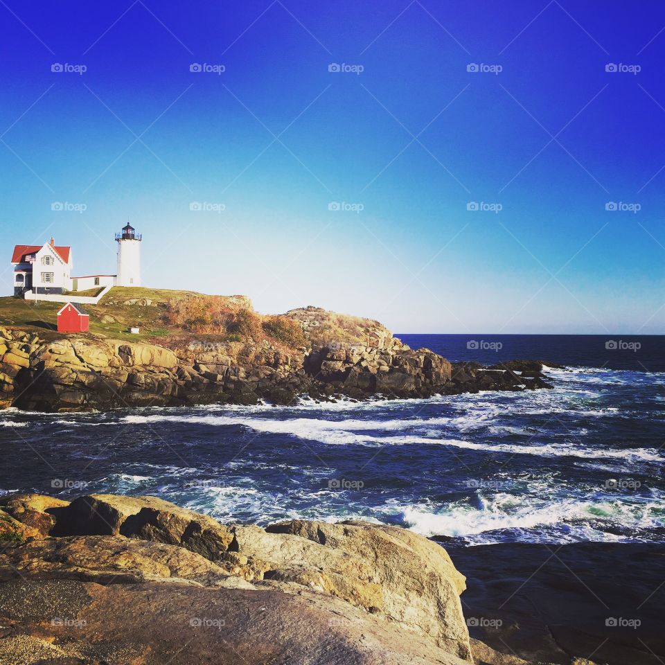 View of Nubble lighthouse, England