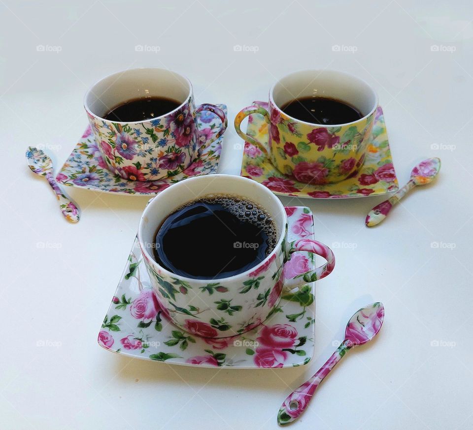flowery cups of coffee