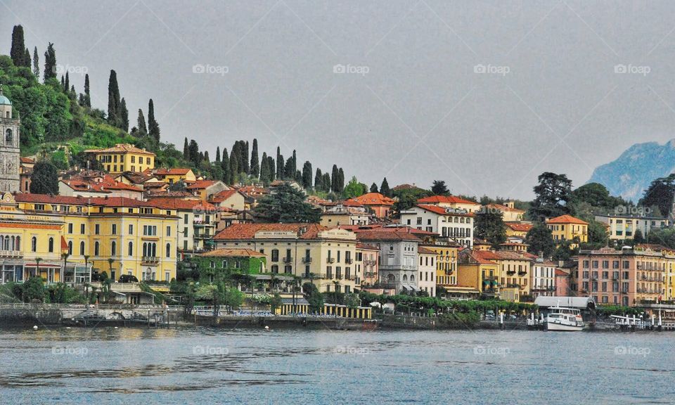 At the foot of The Alps. A view from Lake Como of beautiful estates along the foot of the Italian Alps