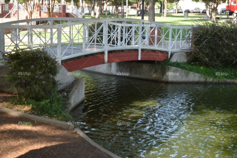 Bridge over peaceful waters. a day at the park