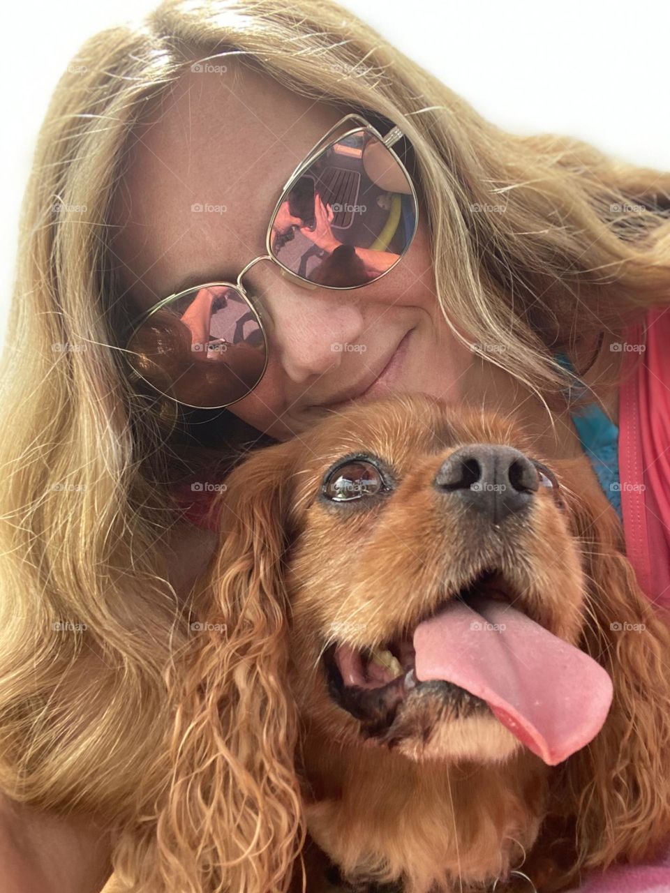 Just a woman and adorable Cavalier King Charles Spaniel.