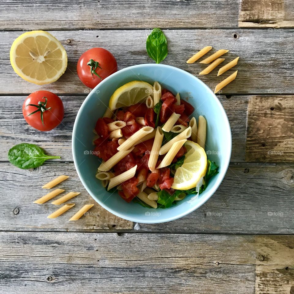 Ingredients of pasta bowl