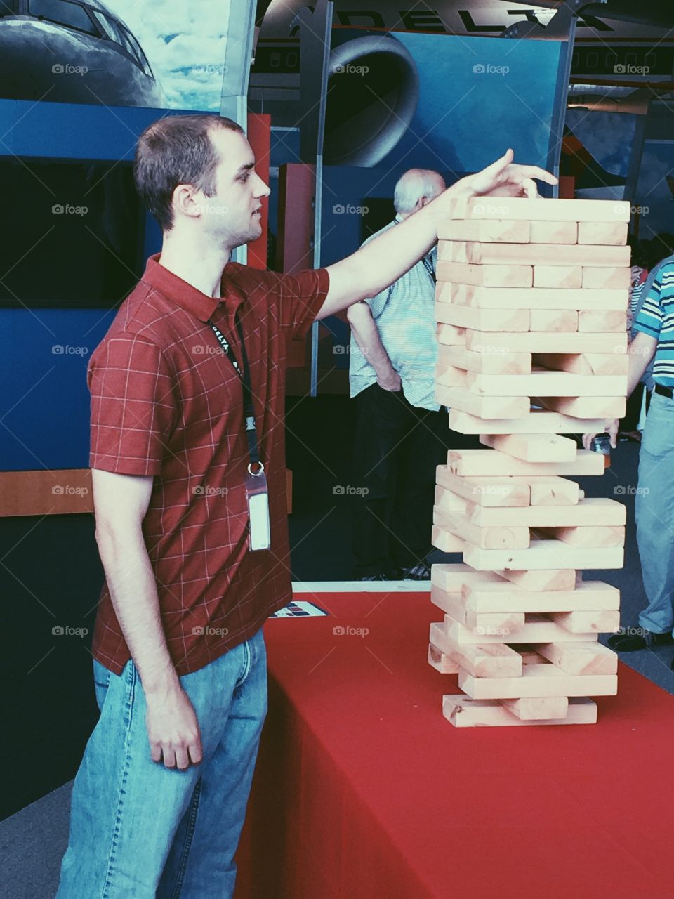 Playing Jenga game 