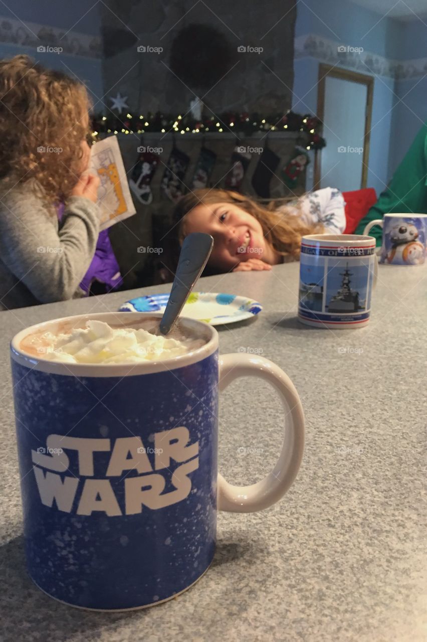 Post sledding warms ups and hot chocolate with my nieces.